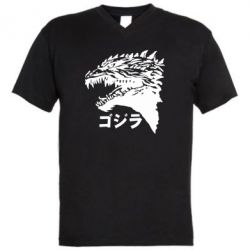 Мужская футболка  с V-образным вырезом Godzilla in japanese - PrintSalon