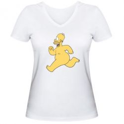 Женская футболка с V-образным вырезом Голый Гомер Симпсон - PrintSalon