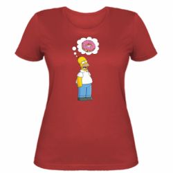 Женская футболка Гомер думает о пончике - PrintSalon