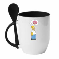 Чашка с ложкой Гомер думает о пончике - PrintSalon