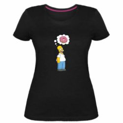 Женская премиум футболка Гомер думает о пончике - PrintSalon