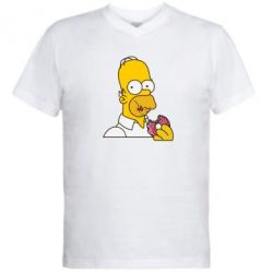 Мужская футболка  с V-образным вырезом Гомер любит пончики - PrintSalon