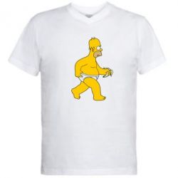 Мужская футболка  с V-образным вырезом Гомер Симпсон в трусиках - PrintSalon