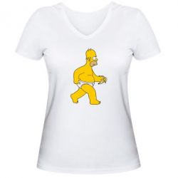 Женская футболка с V-образным вырезом Гомер Симпсон в трусиках - PrintSalon