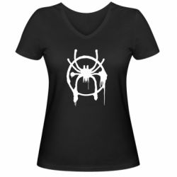 Женская футболка с V-образным вырезом Graffiti Spider Man Logo - PrintSalon