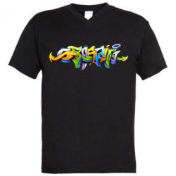 Мужская футболка  с V-образным вырезом Graffiti style