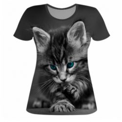 Женская футболка 3D Gray cat-PrintSalon Женская футболка 3D Gray cat