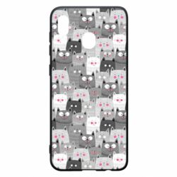 Чохол для Samsung A20 Gray cats pattern - PrintSalon