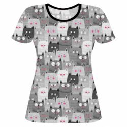 Женская футболка 3D Gray cats pattern-PrintSalon Женская футболка 3D Gray cats pattern