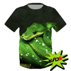 Дитяча 3D футболка Green snake macro - PrintSalon