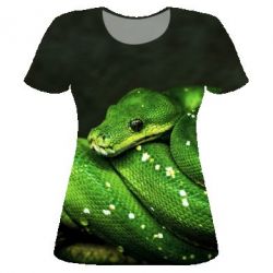 Жіноча 3D футболка Green snake macro - PrintSalon