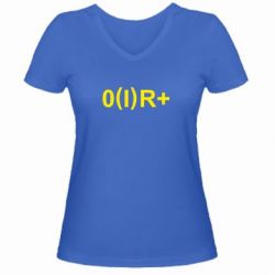 Женская футболка с V-образным вырезом Группа крови (1)0+ - PrintSalon