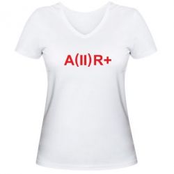 Женская футболка с V-образным вырезом Группа крови (2)А+ - PrintSalon