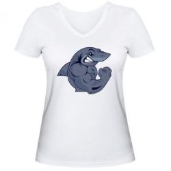 Женская футболка с V-образным вырезом Gym Shark - PrintSalon