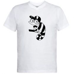 Мужская футболка  с V-образным вырезом Хамелеон на ветке - PrintSalon