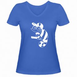 Женская футболка с V-образным вырезом Хамелеон на ветке - PrintSalon