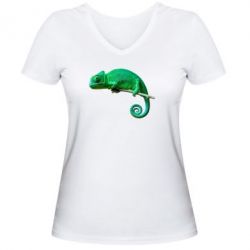 Женская футболка с V-образным вырезом Хамелеон - PrintSalon