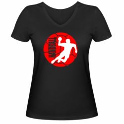 Женская футболка с V-образным вырезом Handball Logo - PrintSalon