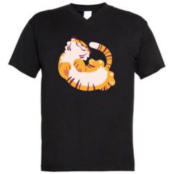 Мужская футболка  с V-образным вырезом Happy tiger - PrintSalon
