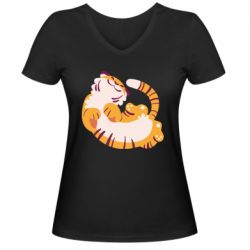 Женская футболка с V-образным вырезом Happy tiger - PrintSalon