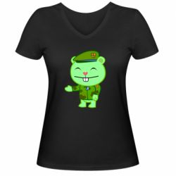 Женская футболка с V-образным вырезом happy tree friends flippy - PrintSalon