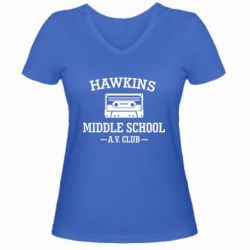 Женская футболка с V-образным вырезом Hawkins middle school - PrintSalon