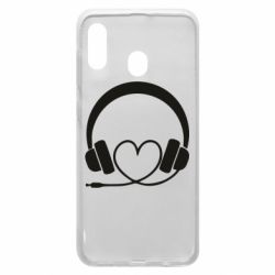 Чехол для Samsung A20 Headphones and heart - PrintSalon