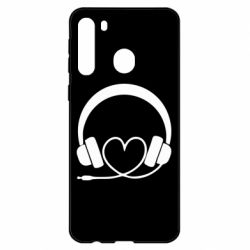 Чехол для Samsung A21 Headphones and heart - PrintSalon