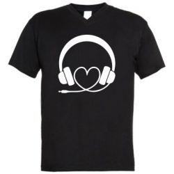 Мужская футболка  с V-образным вырезом Headphones and heart - PrintSalon