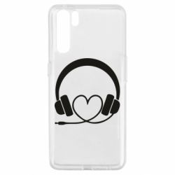 Чехол для Oppo A91/Reno3 Headphones and heart - PrintSalon