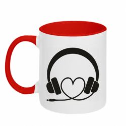 Чашка двухцветная 320ml Headphones and heart - PrintSalon