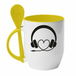 Чашка с ложкой Headphones and heart - PrintSalon