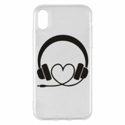 Чехол для iPhone X/Xs Headphones and heart - PrintSalon