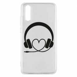 Чехол для Huawei P20 Headphones and heart - PrintSalon