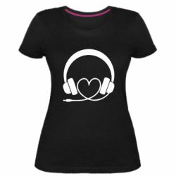 Женская премиум футболка Headphones and heart - PrintSalon