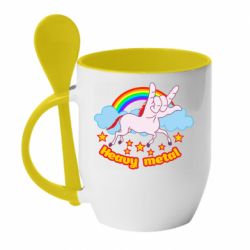 Чашка с ложкой Heavy metal unicorn - PrintSalon
