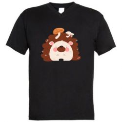 Мужская футболка  с V-образным вырезом Hedgehog with mushrooms - PrintSalon