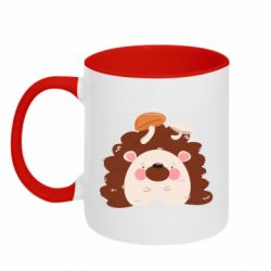 Чашка двухцветная 320ml Hedgehog with mushrooms - PrintSalon