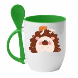 Чашка с ложкой Hedgehog with mushrooms - PrintSalon
