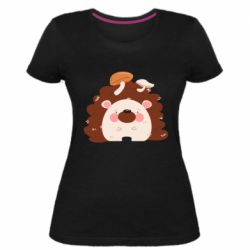 Женская премиум футболка Hedgehog with mushrooms - PrintSalon