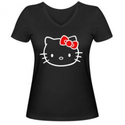 Женская футболка с V-образным вырезом Hello Kitty logo - PrintSalon