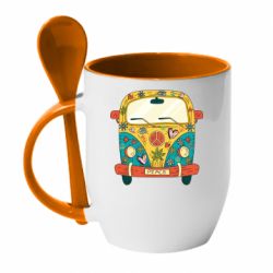 Чашка с ложкой Hippie bus - PrintSalon