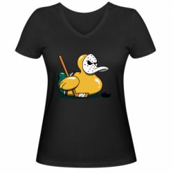 Женская футболка с V-образным вырезом Hockey duck - PrintSalon
