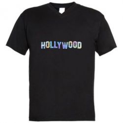 Мужская футболка  с V-образным вырезом HOLLYWOOD-PrintSalon Мужская футболка  с V-образным вырезом HOLLYWOOD