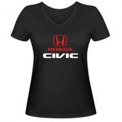 Женская футболка с V-образным вырезом Honda Civic - PrintSalon
