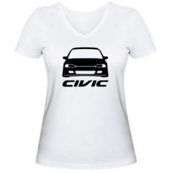 Женская футболка с V-образным вырезом Honda Civic - PrintSalon
