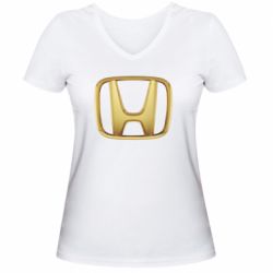 Женская футболка с V-образным вырезом Honda Gold Logo - PrintSalon