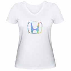 Женская футболка с V-образным вырезом Honda logo Голограмма - PrintSalon
