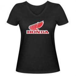 Женская футболка с V-образным вырезом Honda Vintage Logo - PrintSalon