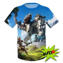 Детская 3D футболка Horizon Zero Dawn Ela and mechanical dinosaur - PrintSalon